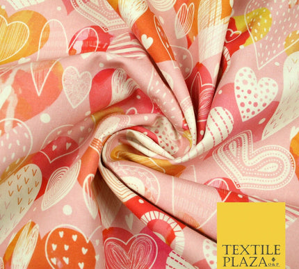 Pink Ornate Valentines Mix Love Hearts Digital Print 100% Cotton Fabric 58" 5501