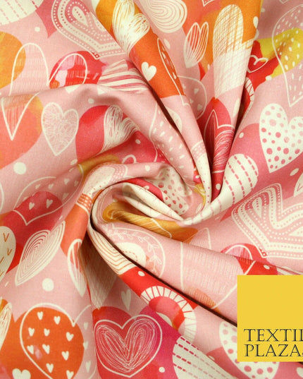 Pink Ornate Valentines Mix Love Hearts Digital Print 100% Cotton Fabric 58" 5501