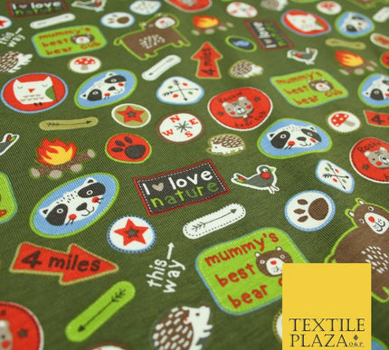 Nature Animals Kids Cub Scouts Badges Print Soft Organic Cotton Jersey Fabric59"