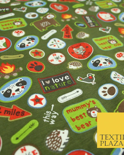 Nature Animals Kids Cub Scouts Badges Print Soft Organic Cotton Jersey Fabric59"