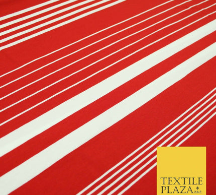 Red Grey Barcode Striped Mix Lines Printed Soft Organic Cotton Jersey Fabric 59"