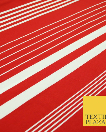 Red Grey Barcode Striped Mix Lines Printed Soft Organic Cotton Jersey Fabric 59"