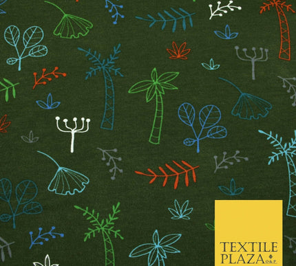 Colourful Palm Tree Forest Leaves Printed Soft Organic Cotton Jersey Fabric 59"
