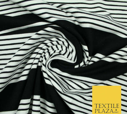 Black Blue Block Pinstriped Lines Printed Soft Organic Cotton Jersey Fabric 59"