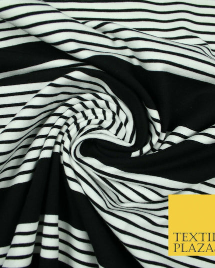Black Blue Block Pinstriped Lines Printed Soft Organic Cotton Jersey Fabric 59"