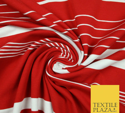 Red Grey Barcode Striped Mix Lines Printed Soft Organic Cotton Jersey Fabric 59"