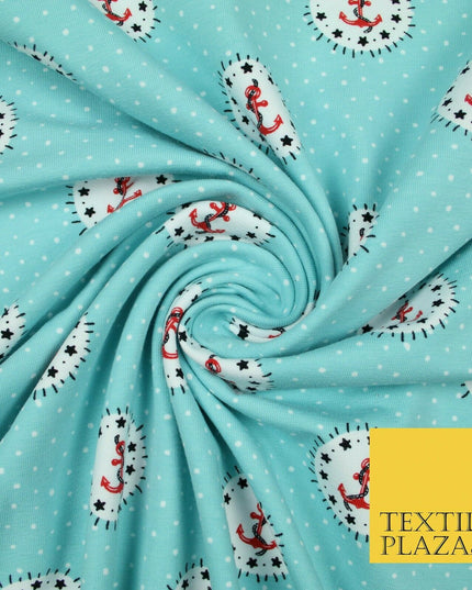 Circle Anchors & Stars Nautical Printed Soft Organic Cotton Jersey Fabric 59"