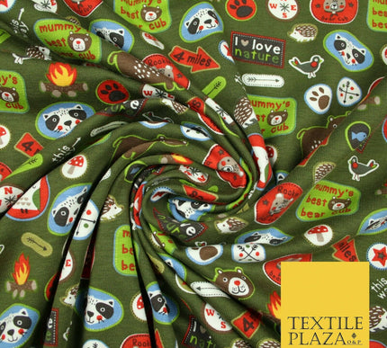 Nature Animals Kids Cub Scouts Badges Print Soft Organic Cotton Jersey Fabric59"