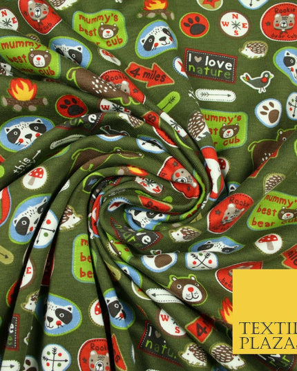 Nature Animals Kids Cub Scouts Badges Print Soft Organic Cotton Jersey Fabric59"