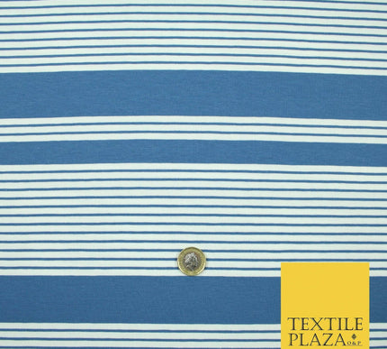 Black Blue Block Pinstriped Lines Printed Soft Organic Cotton Jersey Fabric 59"