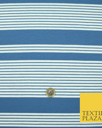 Black Blue Block Pinstriped Lines Printed Soft Organic Cotton Jersey Fabric 59"