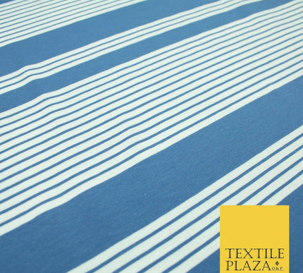 Black Blue Block Pinstriped Lines Printed Soft Organic Cotton Jersey Fabric 59"