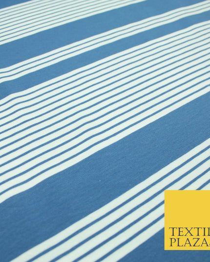 Black Blue Block Pinstriped Lines Printed Soft Organic Cotton Jersey Fabric 59"