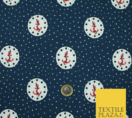 Circle Anchors & Stars Nautical Printed Soft Organic Cotton Jersey Fabric 59"