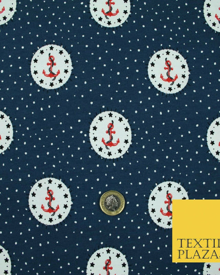 Circle Anchors & Stars Nautical Printed Soft Organic Cotton Jersey Fabric 59"