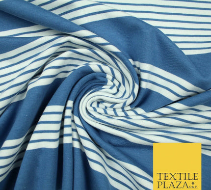 Black Blue Block Pinstriped Lines Printed Soft Organic Cotton Jersey Fabric 59"