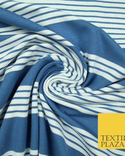 Black Blue Block Pinstriped Lines Printed Soft Organic Cotton Jersey Fabric 59"