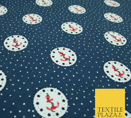 Circle Anchors & Stars Nautical Printed Soft Organic Cotton Jersey Fabric 59"