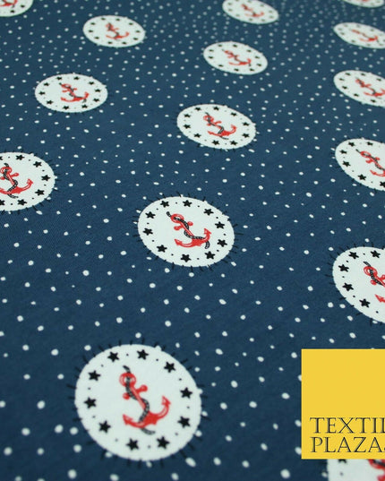Circle Anchors & Stars Nautical Printed Soft Organic Cotton Jersey Fabric 59"