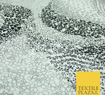 Black White Monotone Ornate Tribal Floral 100% Cotton Lawn Print Dress Fabrics