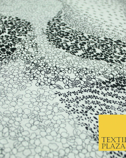 Black White Monotone Ornate Tribal Floral 100% Cotton Lawn Print Dress Fabrics