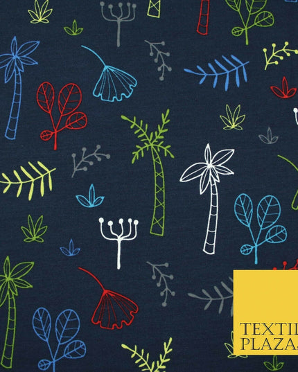 Colourful Palm Tree Forest Leaves Printed Soft Organic Cotton Jersey Fabric 59"