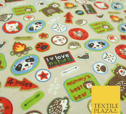 Nature Animals Kids Cub Scouts Badges Print Soft Organic Cotton Jersey Fabric59"