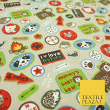 Nature Animals Kids Cub Scouts Badges Print Soft Organic Cotton Jersey Fabric59"