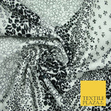 Black White Monotone Ornate Tribal Floral 100% Cotton Lawn Print Dress Fabrics