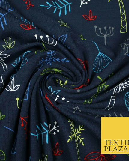 Colourful Palm Tree Forest Leaves Printed Soft Organic Cotton Jersey Fabric 59"