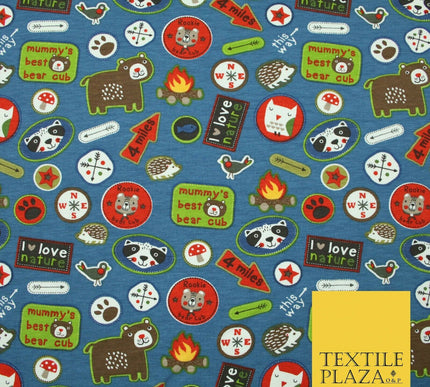 Nature Animals Kids Cub Scouts Badges Print Soft Organic Cotton Jersey Fabric59"