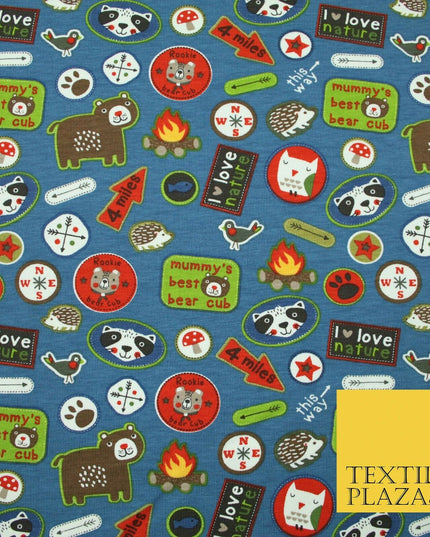Nature Animals Kids Cub Scouts Badges Print Soft Organic Cotton Jersey Fabric59"
