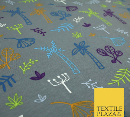 Colourful Palm Tree Forest Leaves Printed Soft Organic Cotton Jersey Fabric 59"