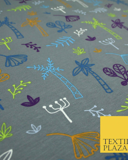 Colourful Palm Tree Forest Leaves Printed Soft Organic Cotton Jersey Fabric 59"