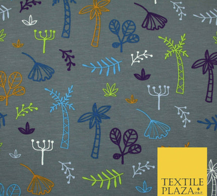 Colourful Palm Tree Forest Leaves Printed Soft Organic Cotton Jersey Fabric 59"