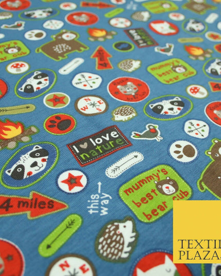 Nature Animals Kids Cub Scouts Badges Print Soft Organic Cotton Jersey Fabric59"