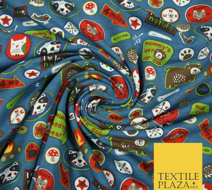 Nature Animals Kids Cub Scouts Badges Print Soft Organic Cotton Jersey Fabric59"