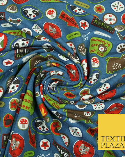 Nature Animals Kids Cub Scouts Badges Print Soft Organic Cotton Jersey Fabric59"