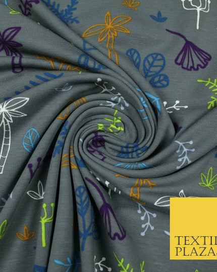 Colourful Palm Tree Forest Leaves Printed Soft Organic Cotton Jersey Fabric 59"