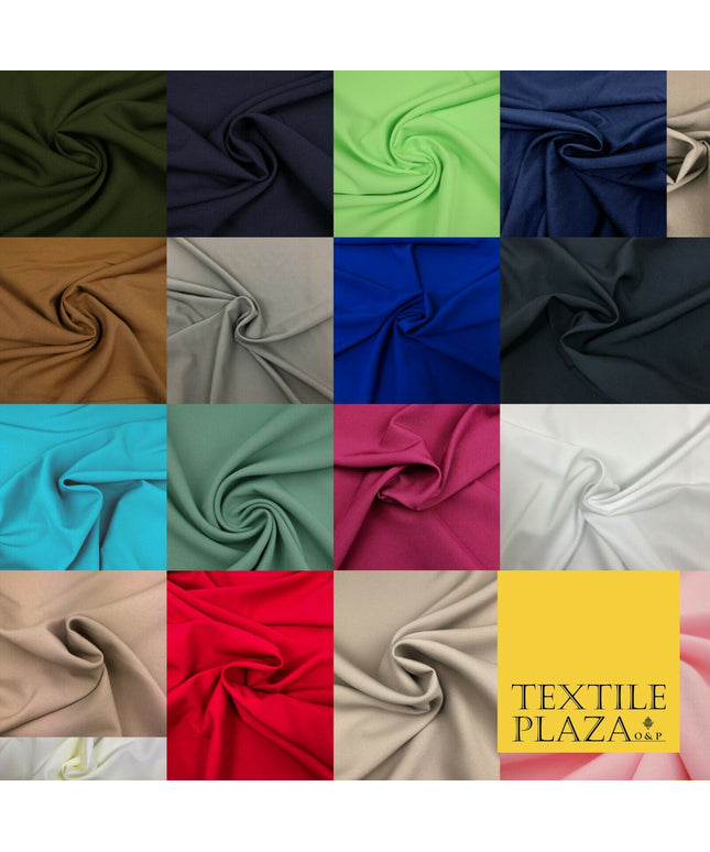 18 COLOURS Premium Plain Coloured Bi Stretch Panama Polyester Suiting Fabric 58"