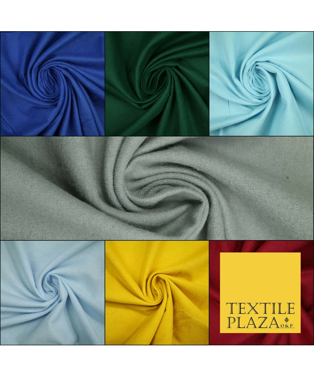 Plain Coloured Winceyette Soft 100% Brushed Cotton Fabric Flannel 110cm Wide