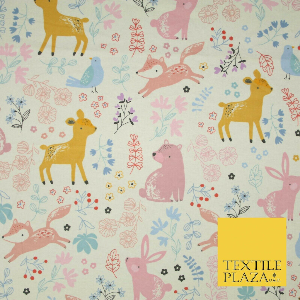 Spring Easter Woodland Bunny Fox Brushed Cotton Winceyette Fabric Flannel 5527