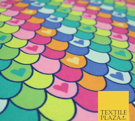Scallop Multicolour Rainbow Hearts Brushed Cotton Winceyette Fabric Flannel 5519
