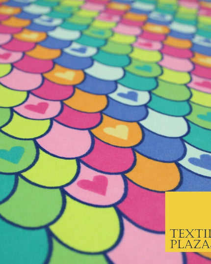 Scallop Multicolour Rainbow Hearts Brushed Cotton Winceyette Fabric Flannel 5519