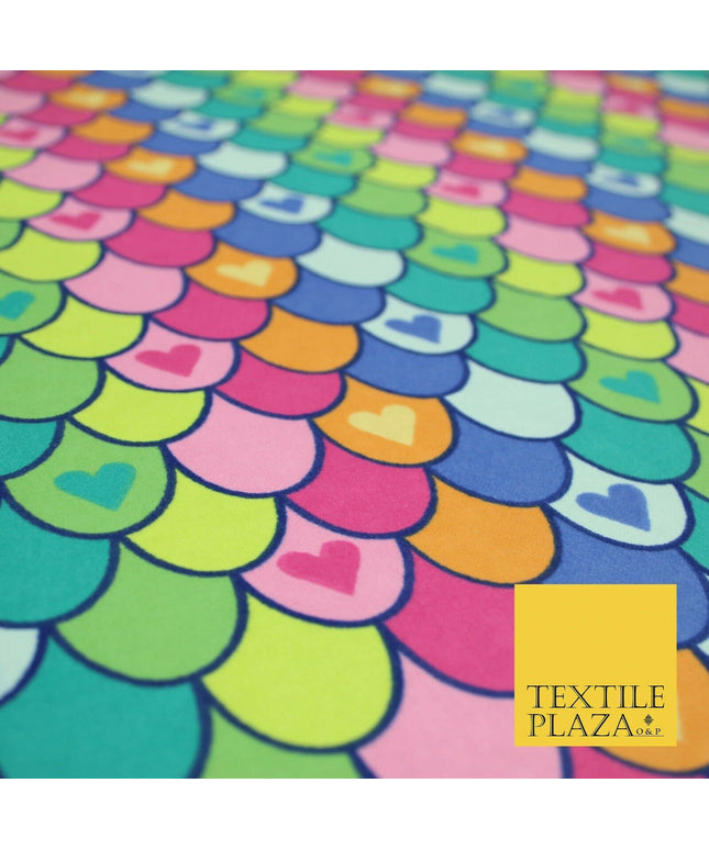 Scallop Multicolour Rainbow Hearts Brushed Cotton Winceyette Fabric Flannel 5519