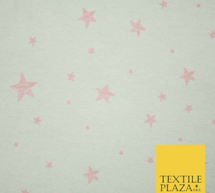 White Baby Pink Sketch Multi Star Brushed Cotton Winceyette Fabric Flannel 5533