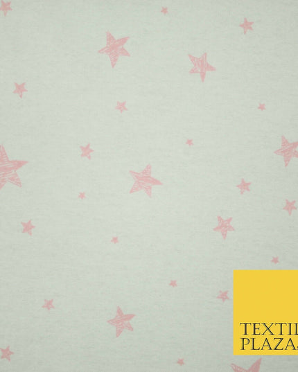 White Baby Pink Sketch Multi Star Brushed Cotton Winceyette Fabric Flannel 5533