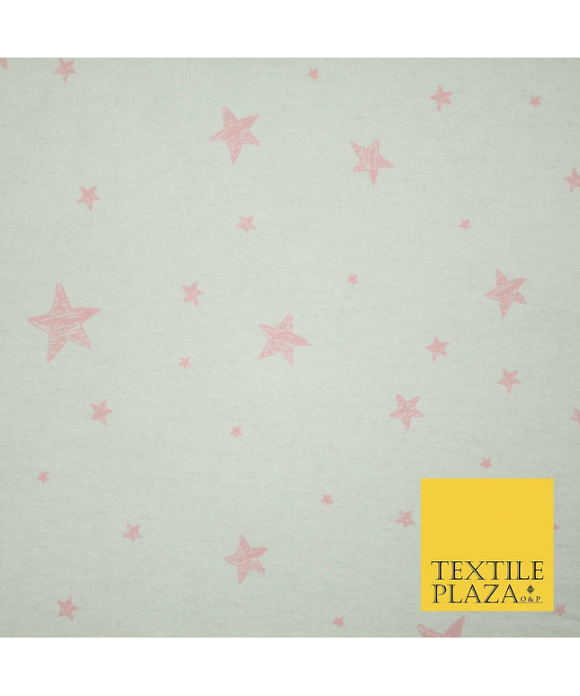 White Baby Pink Sketch Multi Star Brushed Cotton Winceyette Fabric Flannel 5533