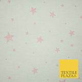 White Baby Pink Sketch Multi Star Brushed Cotton Winceyette Fabric Flannel 5533