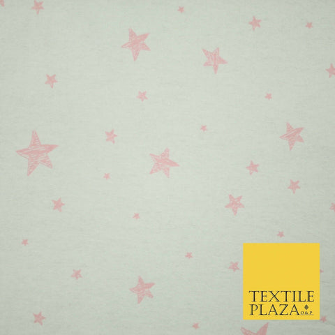 White Baby Pink Sketch Multi Star Brushed Cotton Winceyette Fabric Flannel 5533